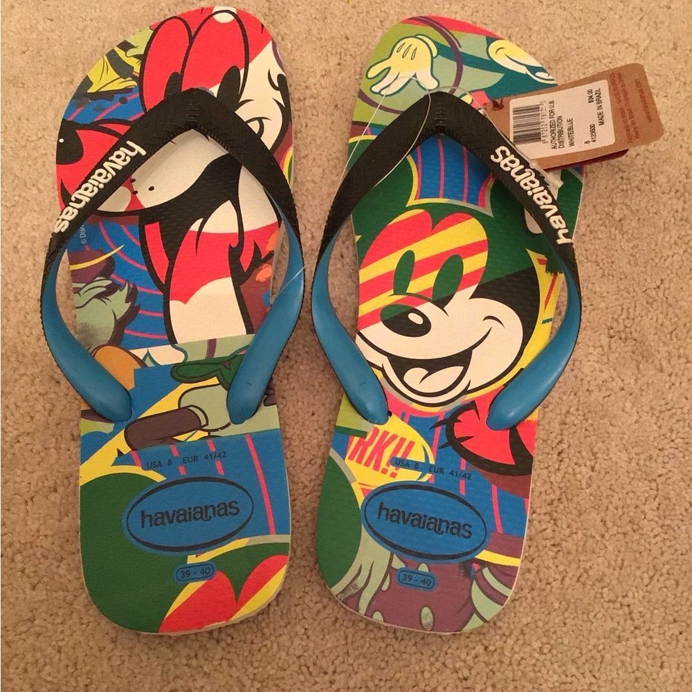 NWT HAVAIANAS DISNEY STYLISH WHITE/BLUE FLIP-FLOPS